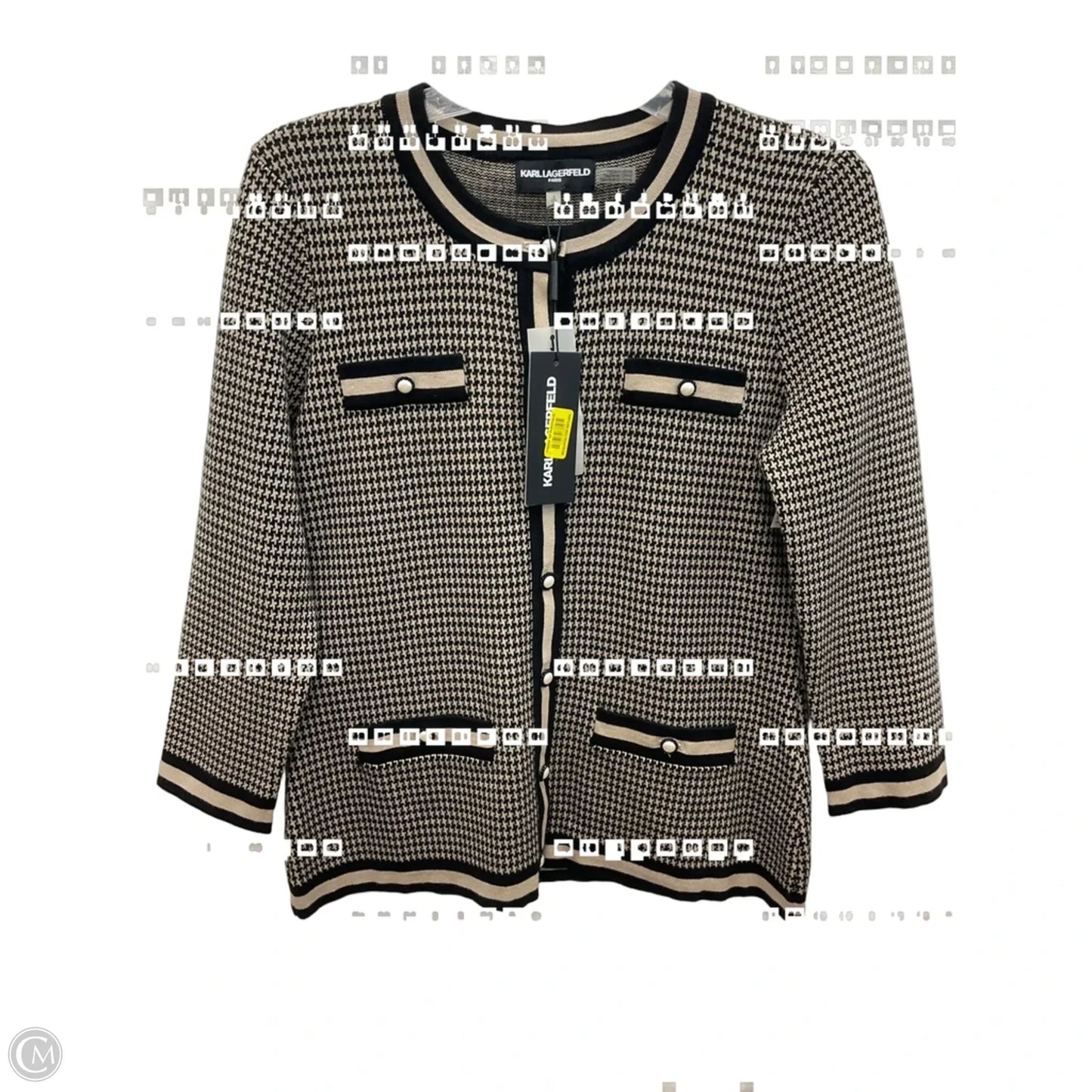 Cardigan Designer By Karl Lagerfeld In Checkered Pattern, Size: S