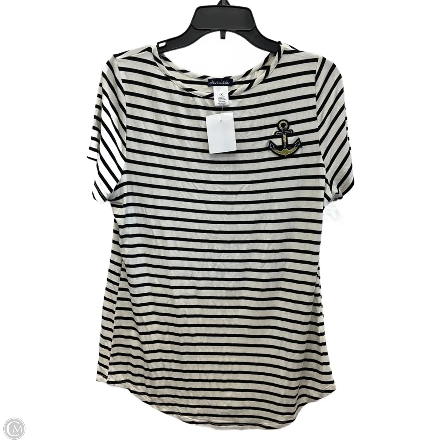 Top Short Sleeve Basic By Olivia Blu In Striped Pattern, Size: 1x