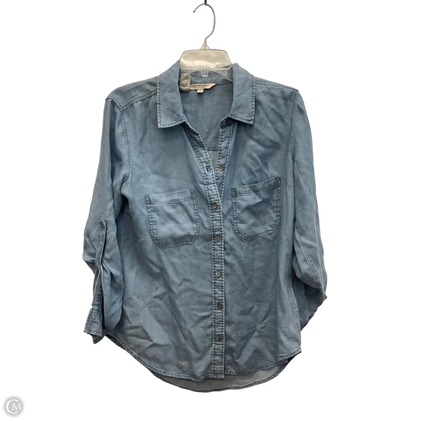 Blouse Long Sleeve By Liverpool In Blue, Size: S
