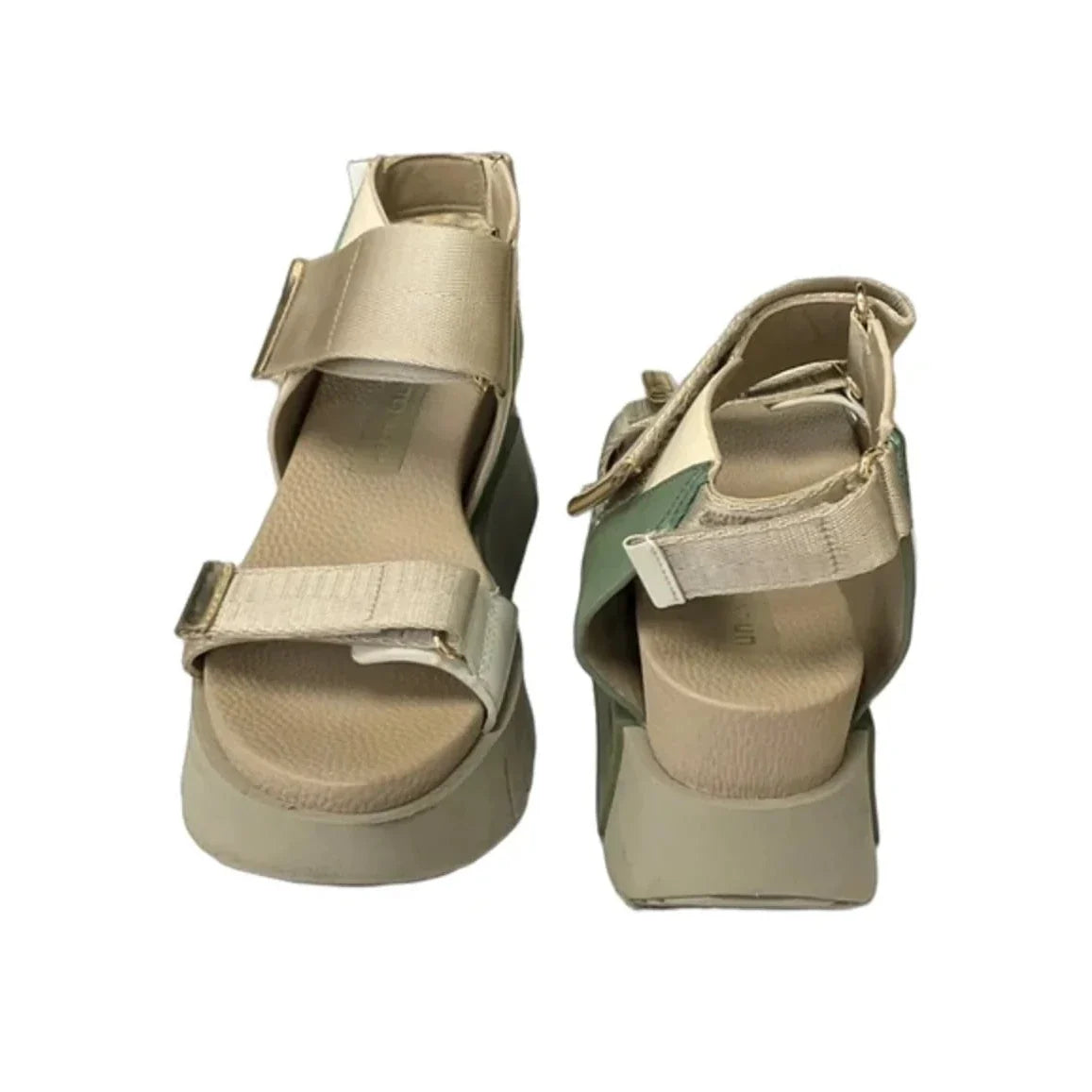 Sandals Heels Platform By Cma In Green & Tan, Size: 7