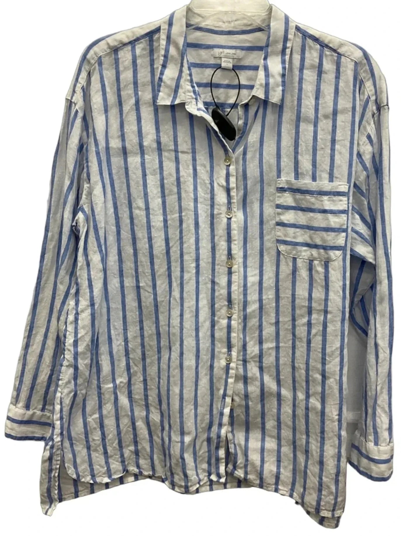 Blouse Long Sleeve By J. Jill In Blue & White, Size: L
