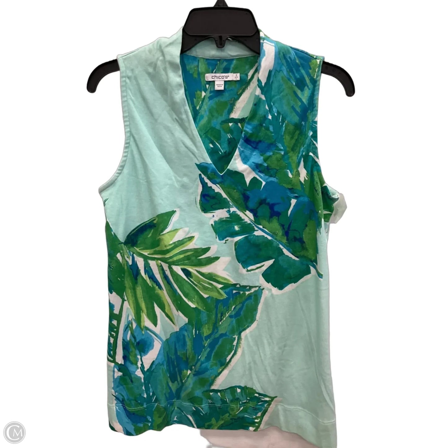 Top Sleeveless By Chicos In Blue & Green, Size: L