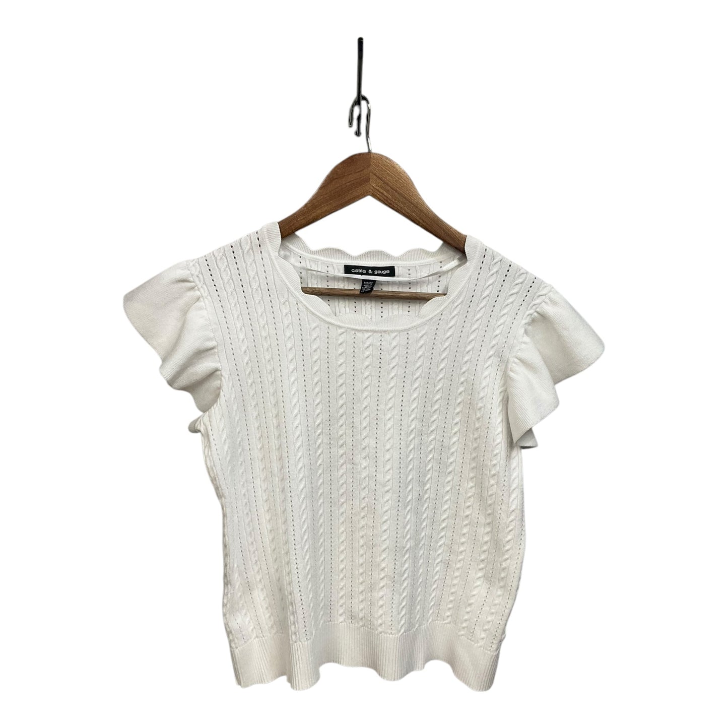 Sweater Short Sleeve By Cable And Gauge In White, Size: M