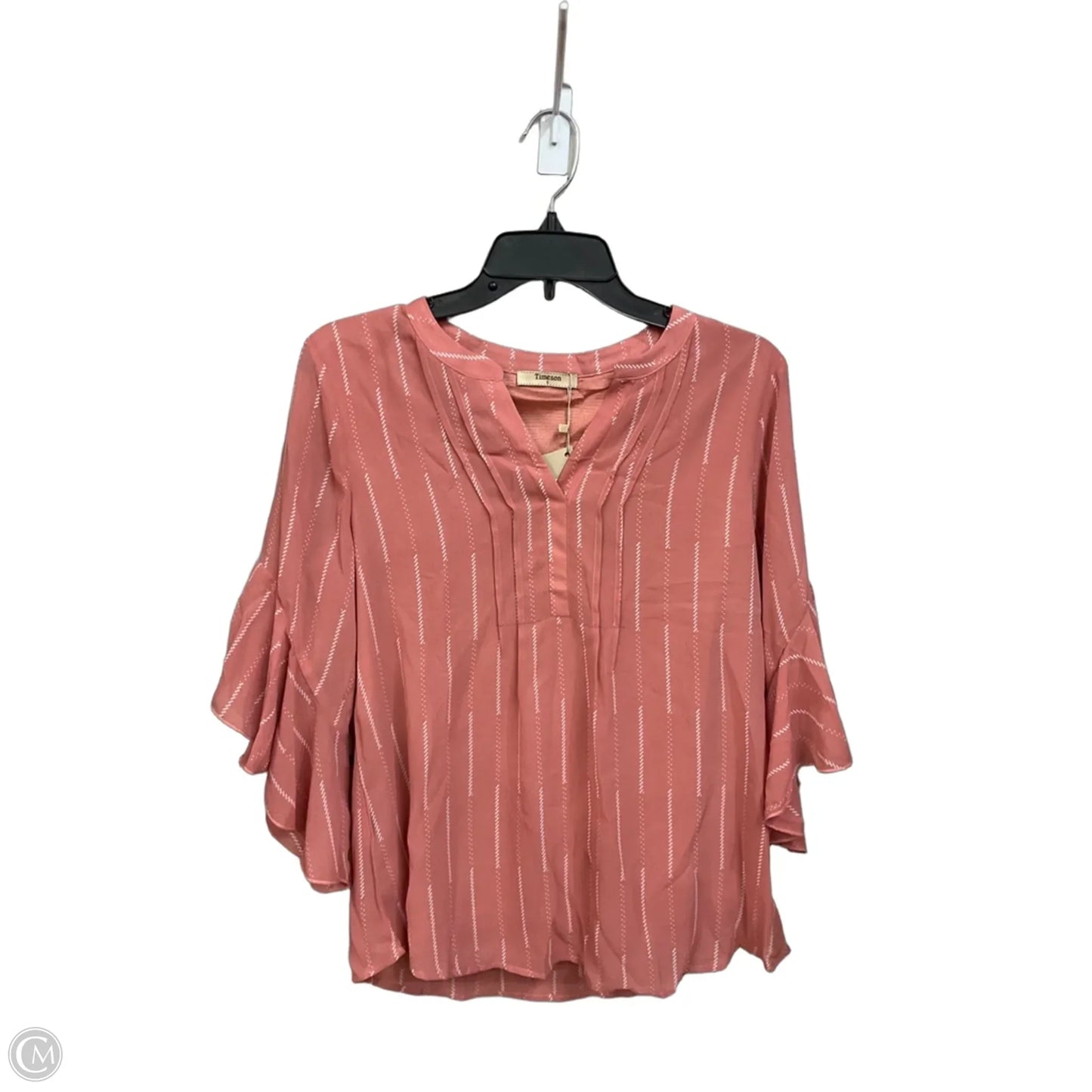 Blouse 3/4 Sleeve By Timeson In Pink & White, Size: S