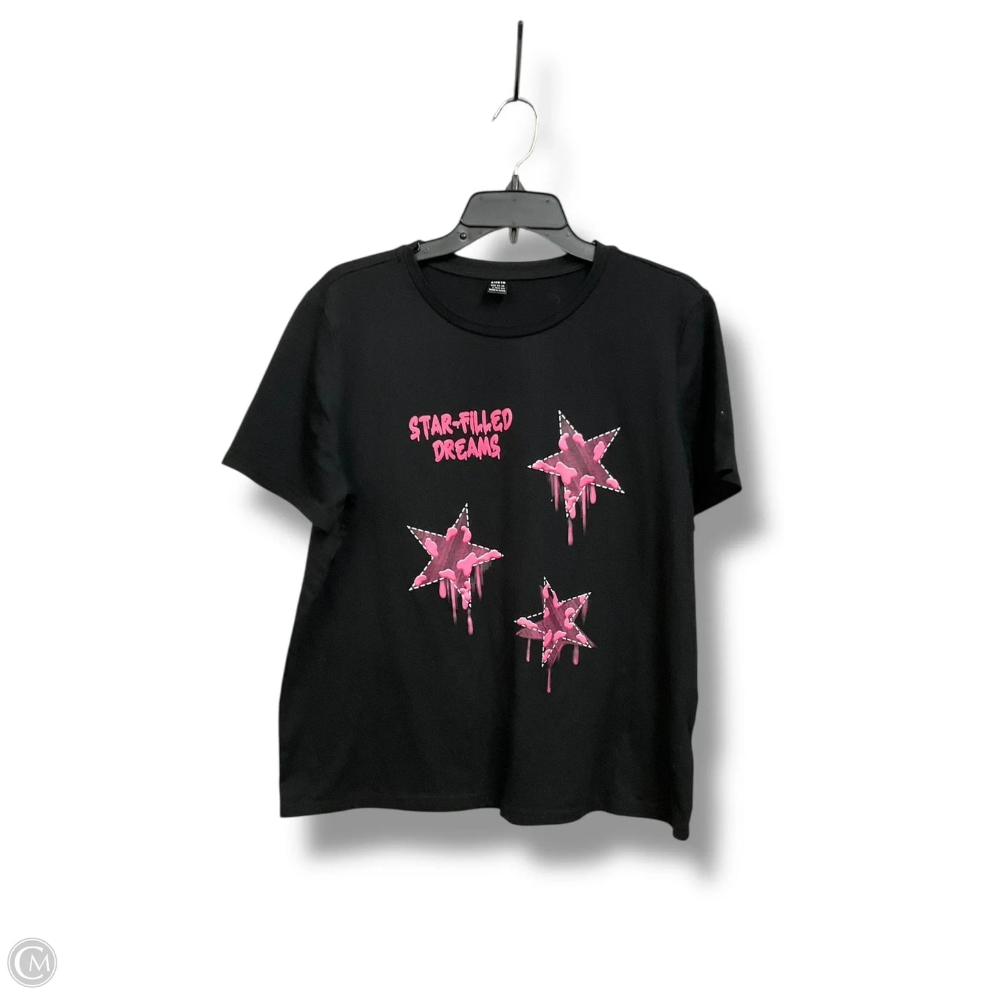 Top Short Sleeve By Shein In Black & Pink, Size: L