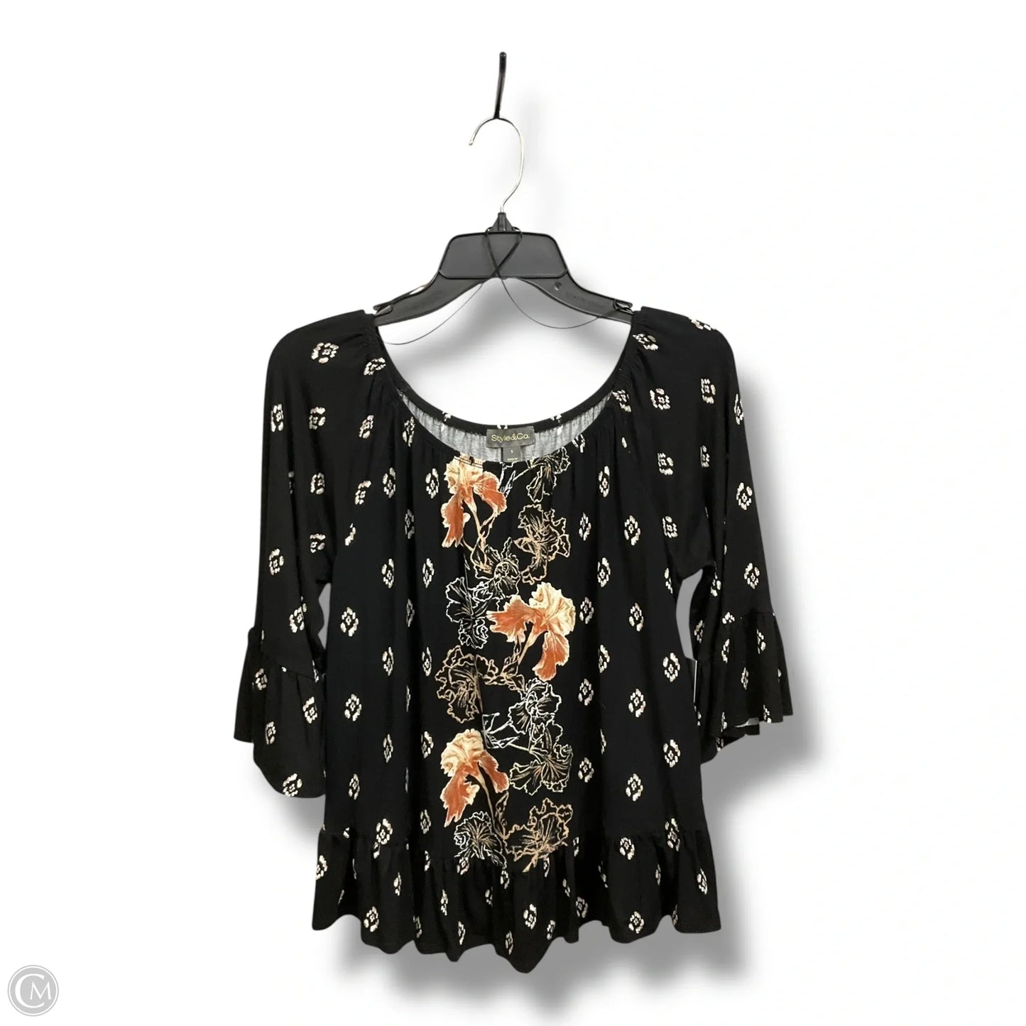 Top 3/4 Sleeve By Style And Company In Black & Orange, Size: S