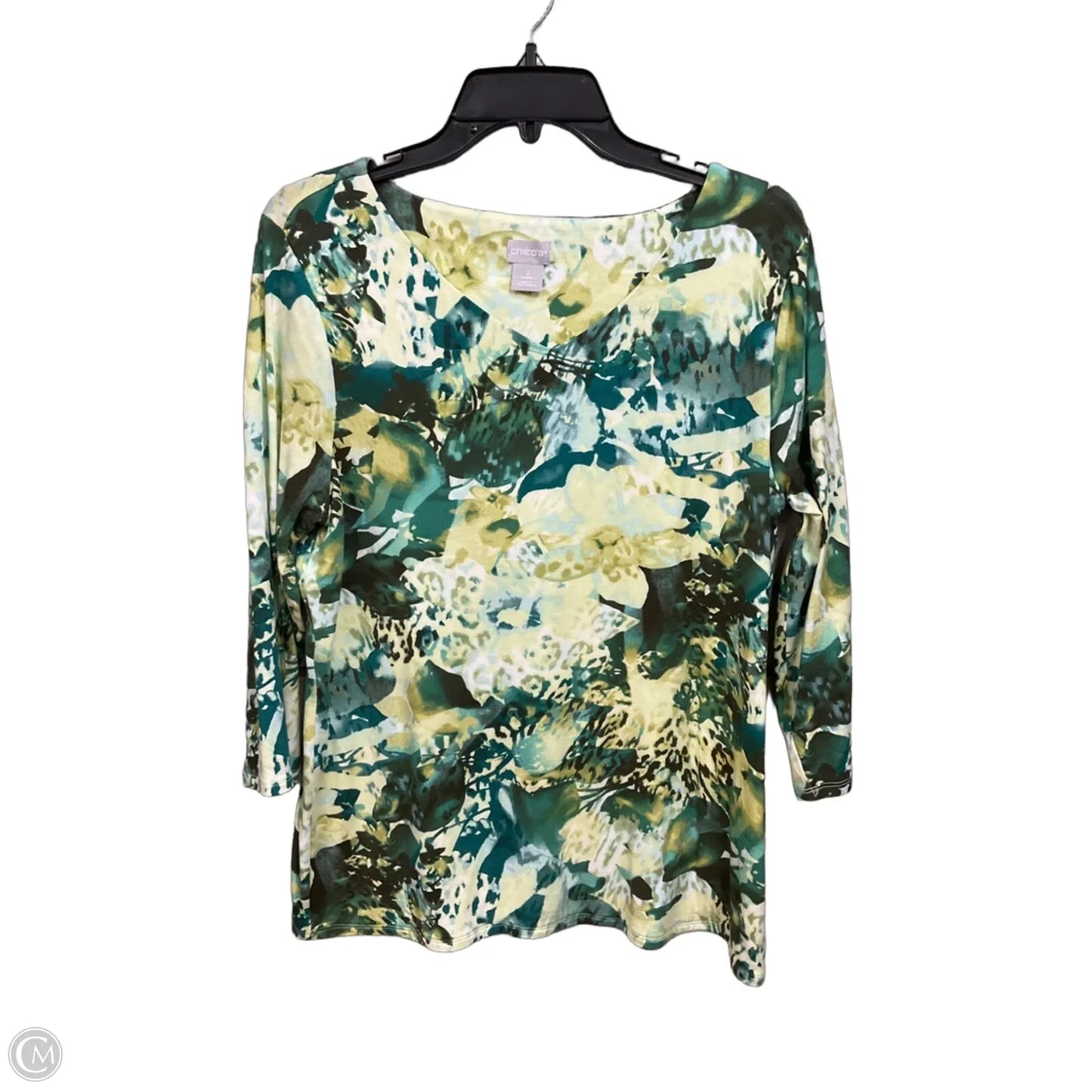 Top 3/4 Sleeve By Chicos In Floral Print, Size: L