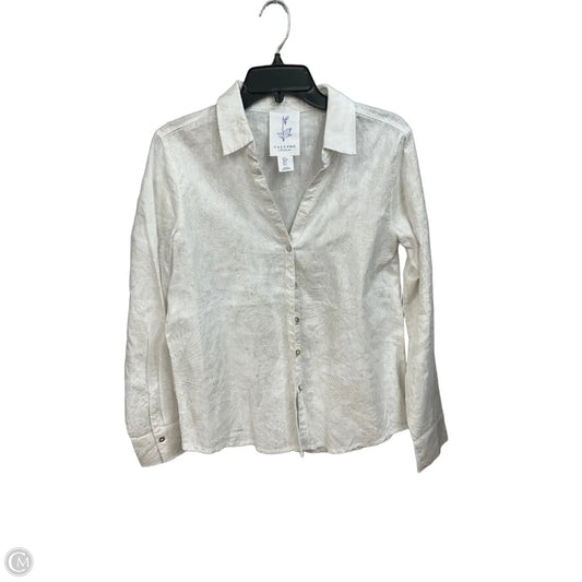 Blouse Long Sleeve By Calypso St Barth In Silver & White, Size: S
