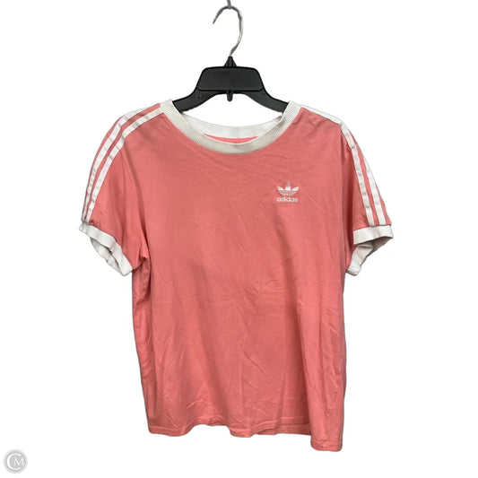 Athletic Top Short Sleeve By Adidas In Pink & White, Size: S