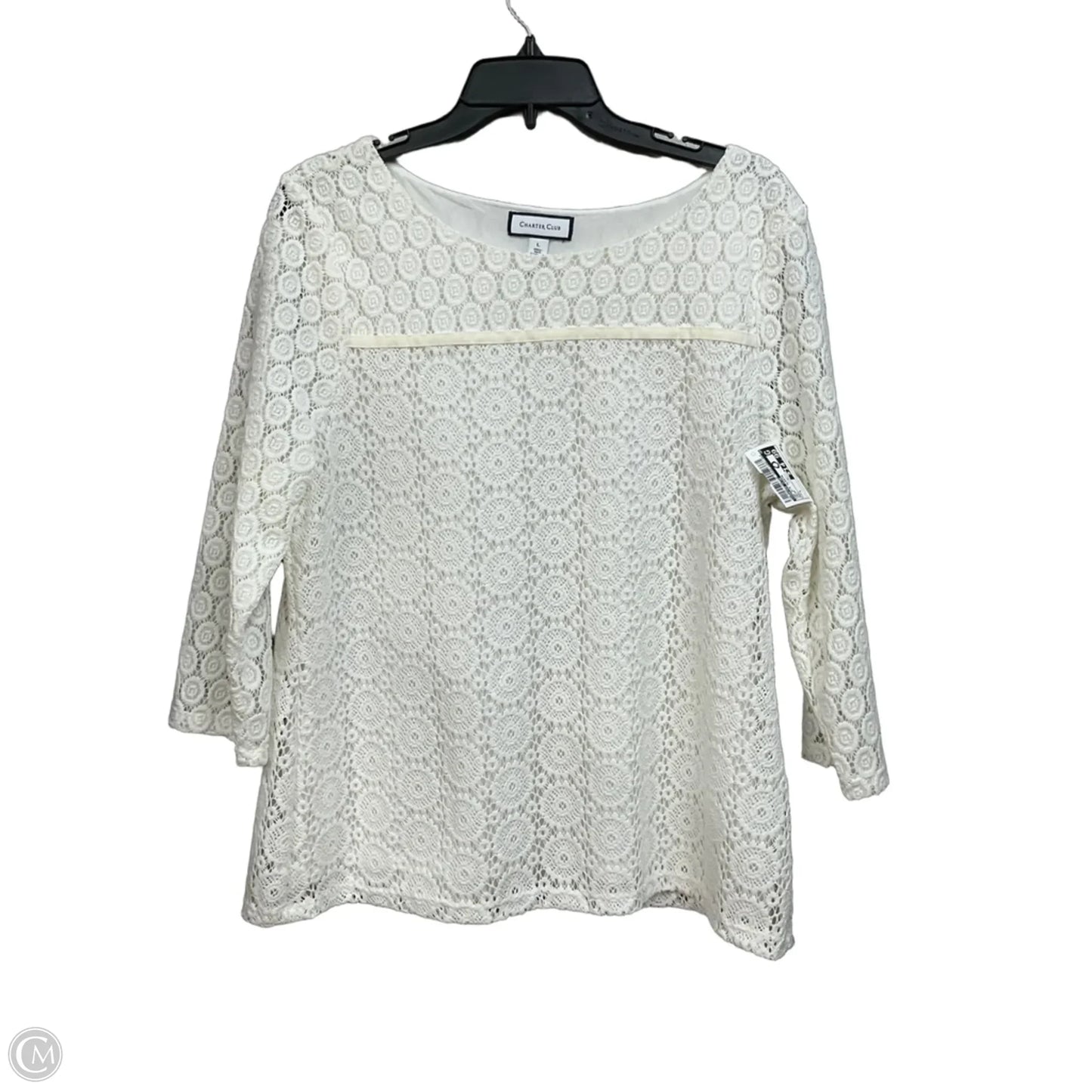 Top 3/4 Sleeve By Charter Club In Cream, Size: L