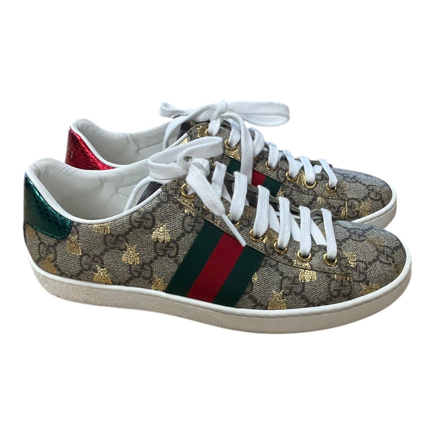 Shoes Luxury Designer By Gucci In Multi-colored, Size: 5