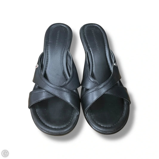 Sandals Heels Wedge By Tommy Hilfiger In Black, Size: 9.5