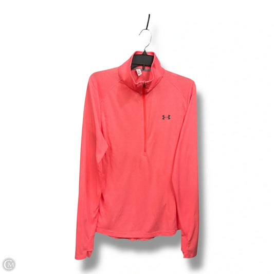 Athletic Top Long Sleeve Collar By Under Armour In Coral, Size: L