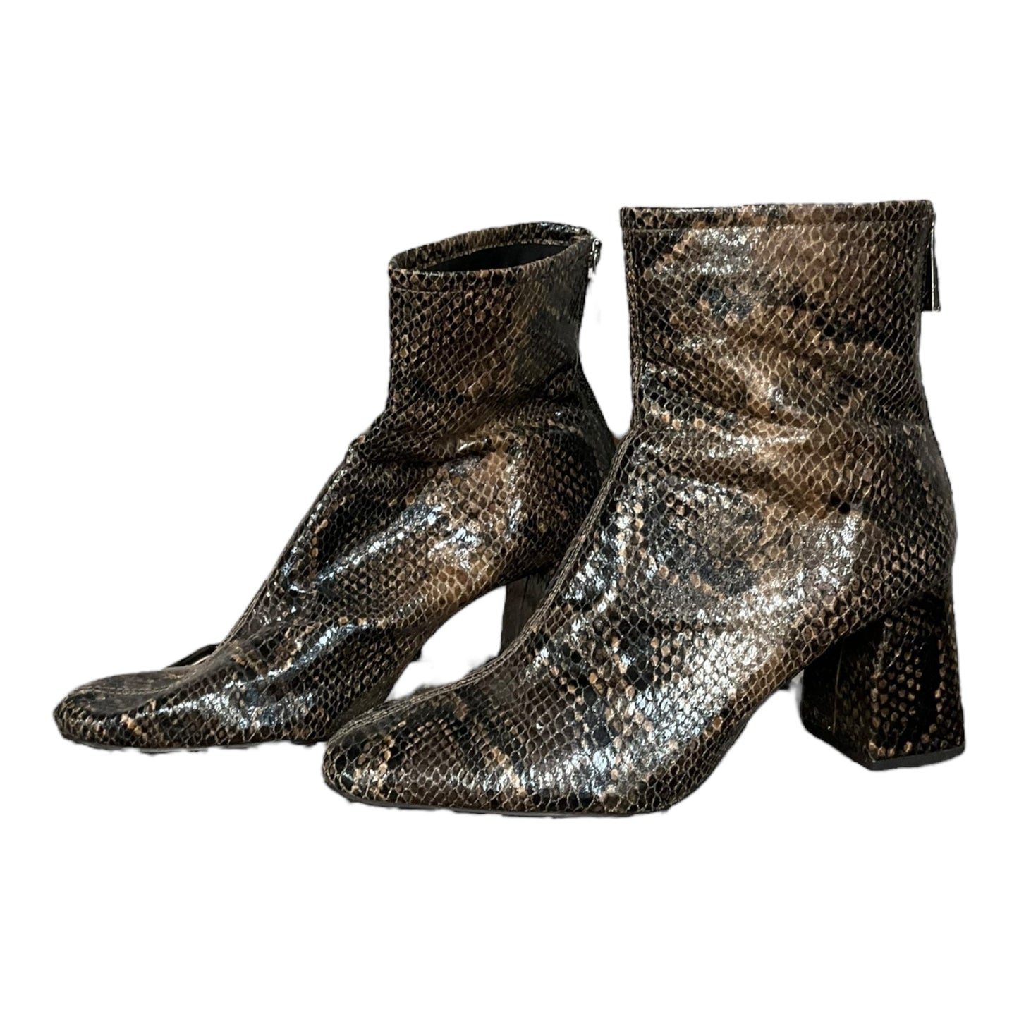 Snakeskin Print Boots Ankle Heels Zara, Size 8.5