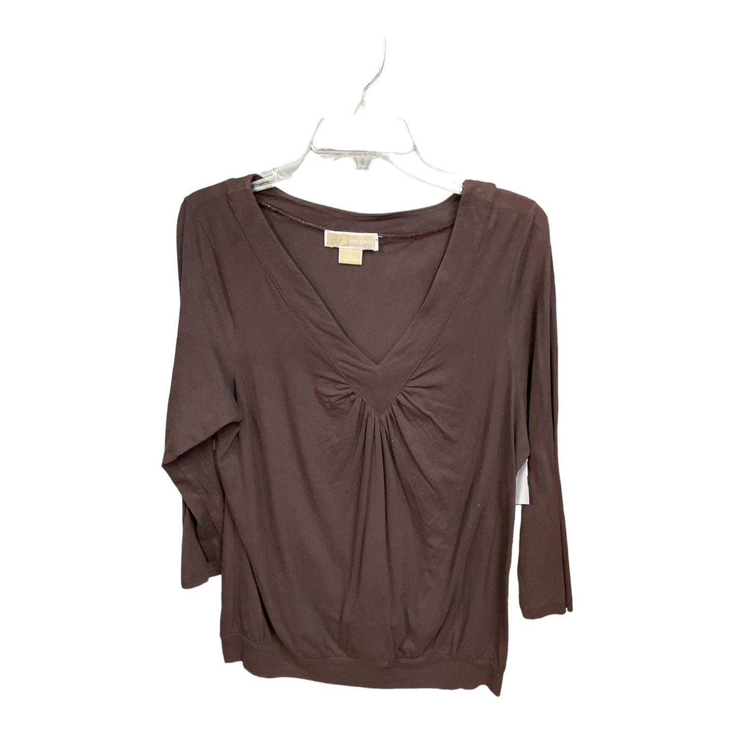 Brown Top 3/4 Sleeve Basic Michael By Michael Kors, Size 1x