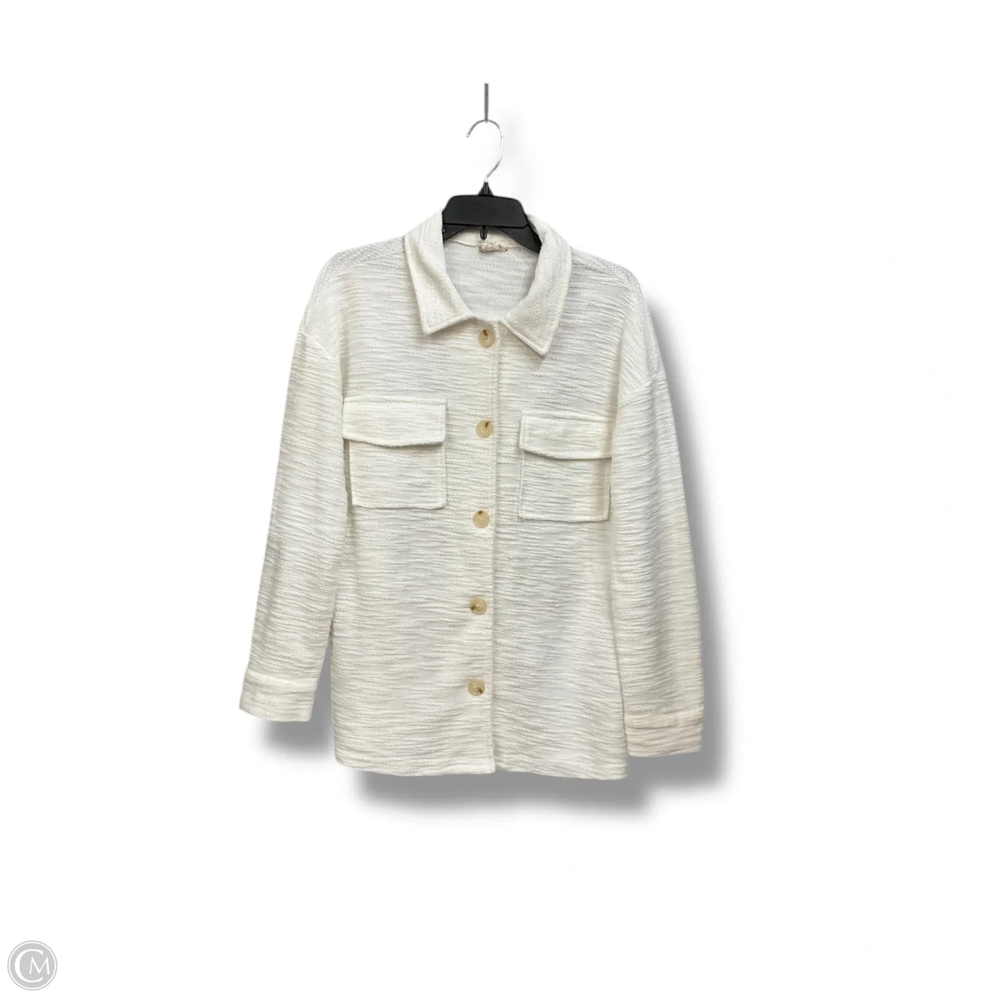 Jacket Shirt By Hem & Thread In White, Size: M