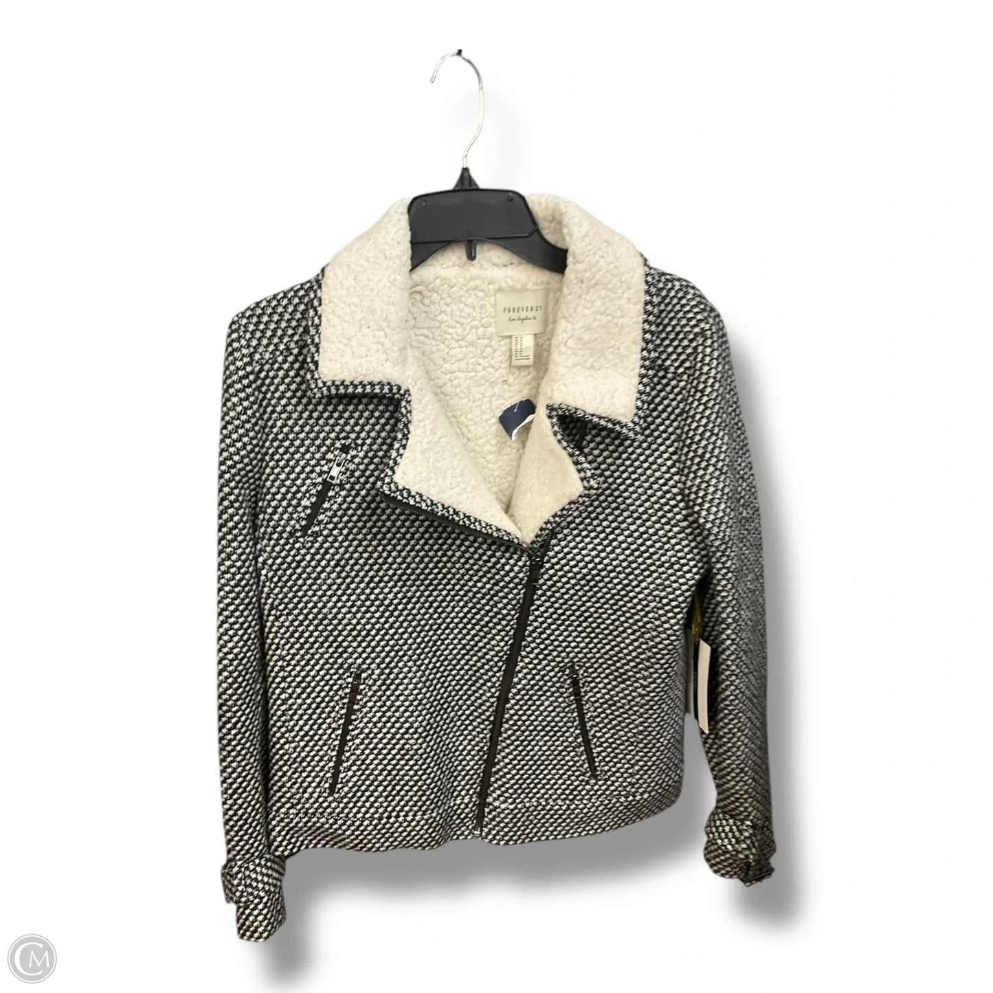 Jacket Moto By Forever 21 In Black & White, Size: M