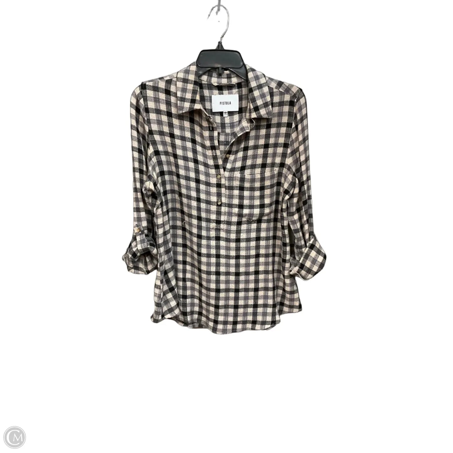 Top 3/4 Sleeve By Pistola In Plaid Pattern, Size: S