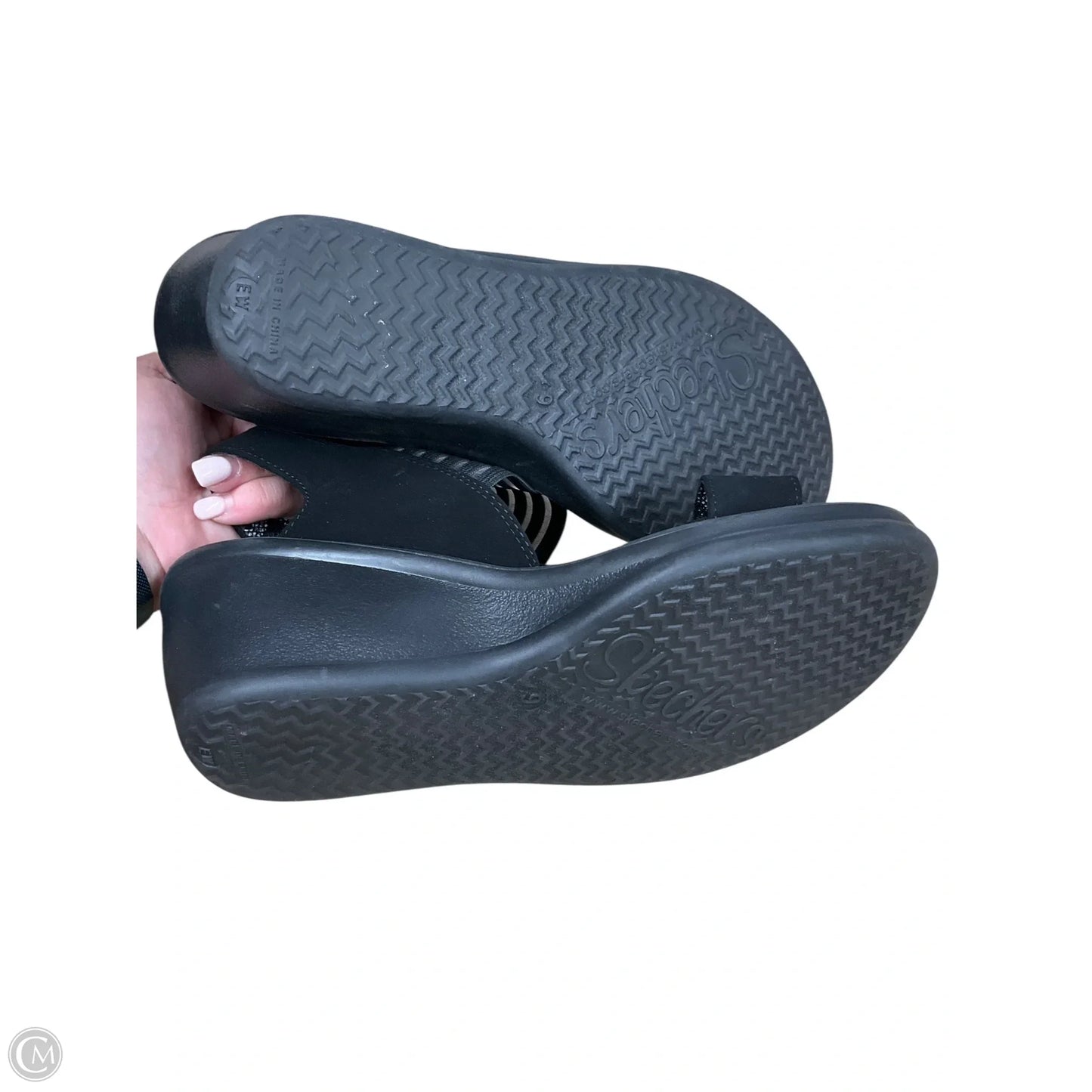 Sandals Heels Wedge By Skechers In Black, Size: 9