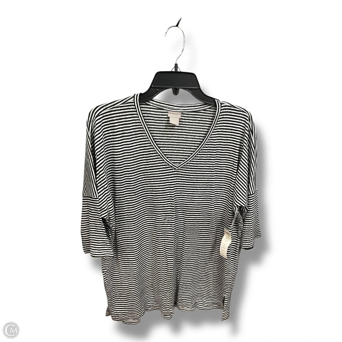 Top 3/4 Sleeve By Chicos In Striped Pattern, Size: M