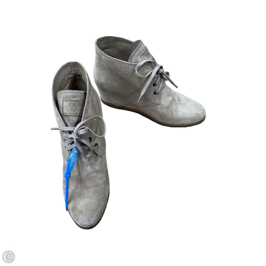 Boots Luxury Designer By Prada In Tan, Size: 8