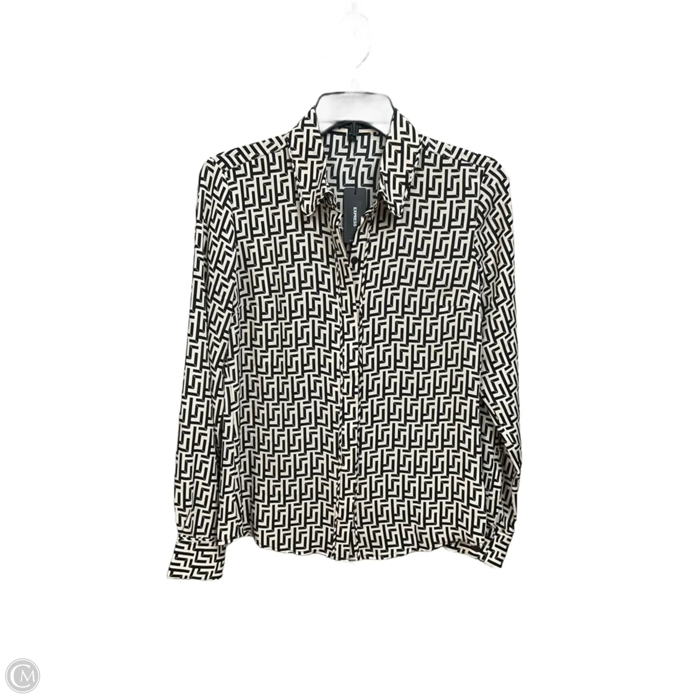 Blouse Long Sleeve By Express In Black & Cream, Size: Xs