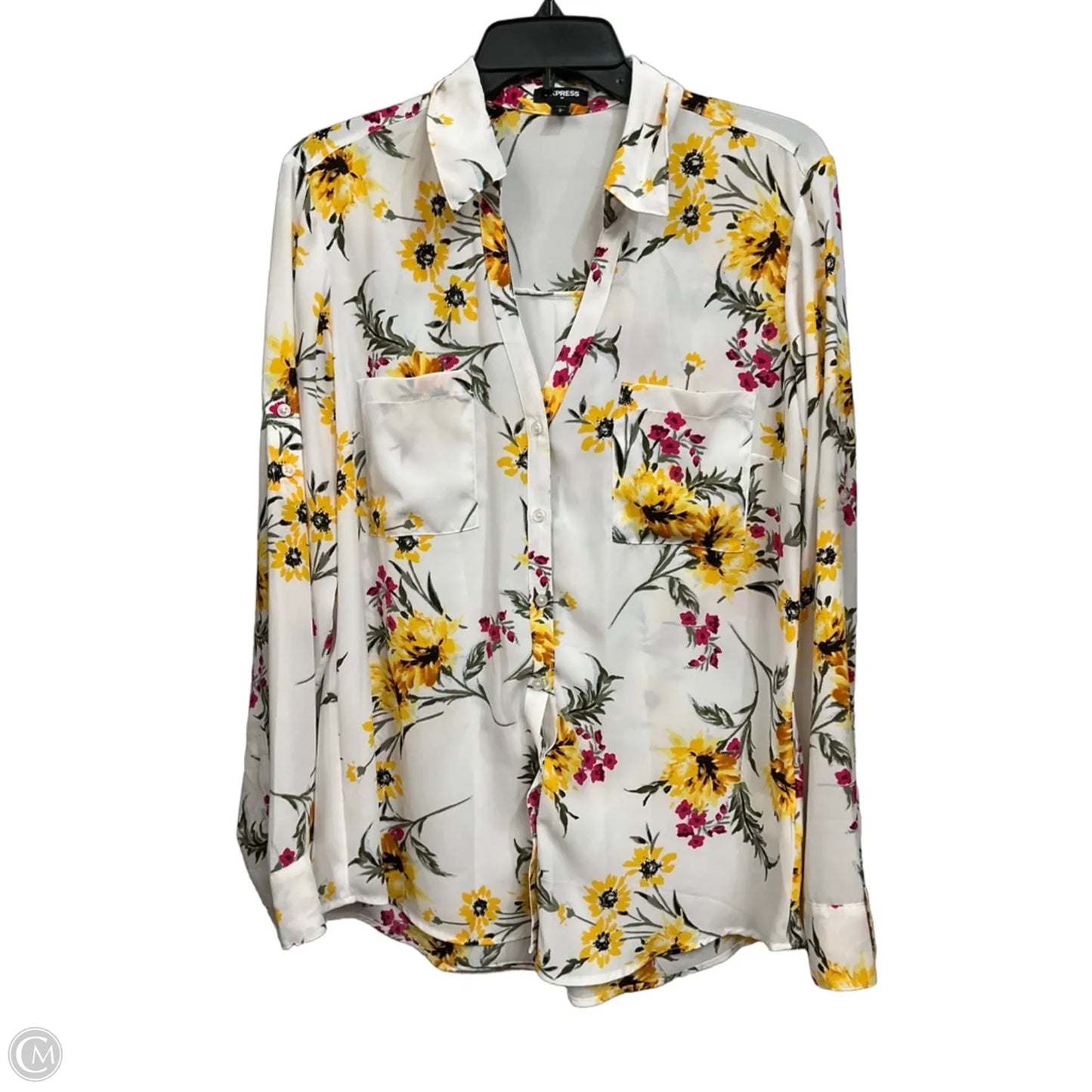 Blouse Long Sleeve By Express In Floral Print, Size: L