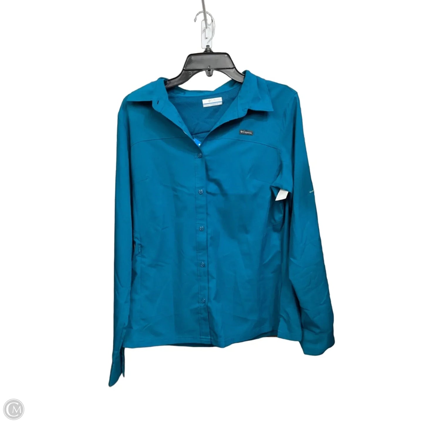 Athletic Top Long Sleeve Collar By Columbia In Teal, Size: M