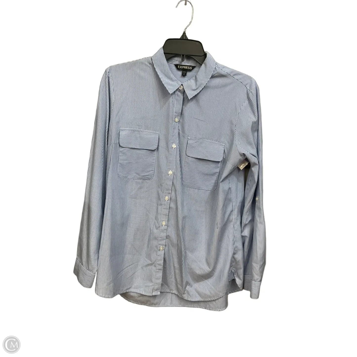 Blouse Long Sleeve By Express In Striped Pattern, Size: L