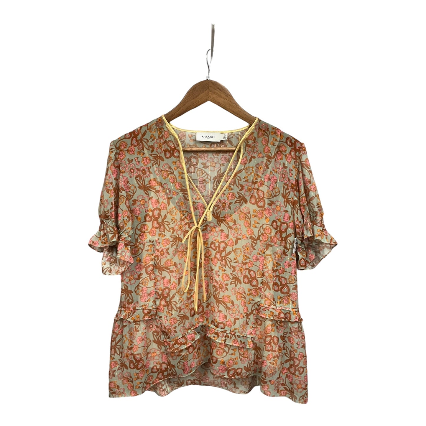 Top Short Sleeve By Coach In Floral Print, Size: M