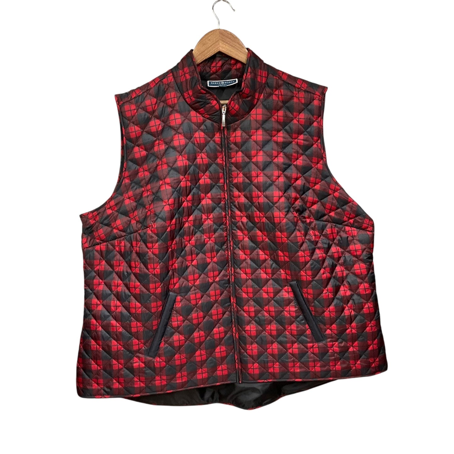 Vest Puffer & Quilted By Karen Scott In Black & Red, Size: 3x