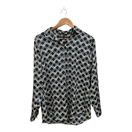 Blouse Long Sleeve By Banana Republic In Blue & White, Size: M