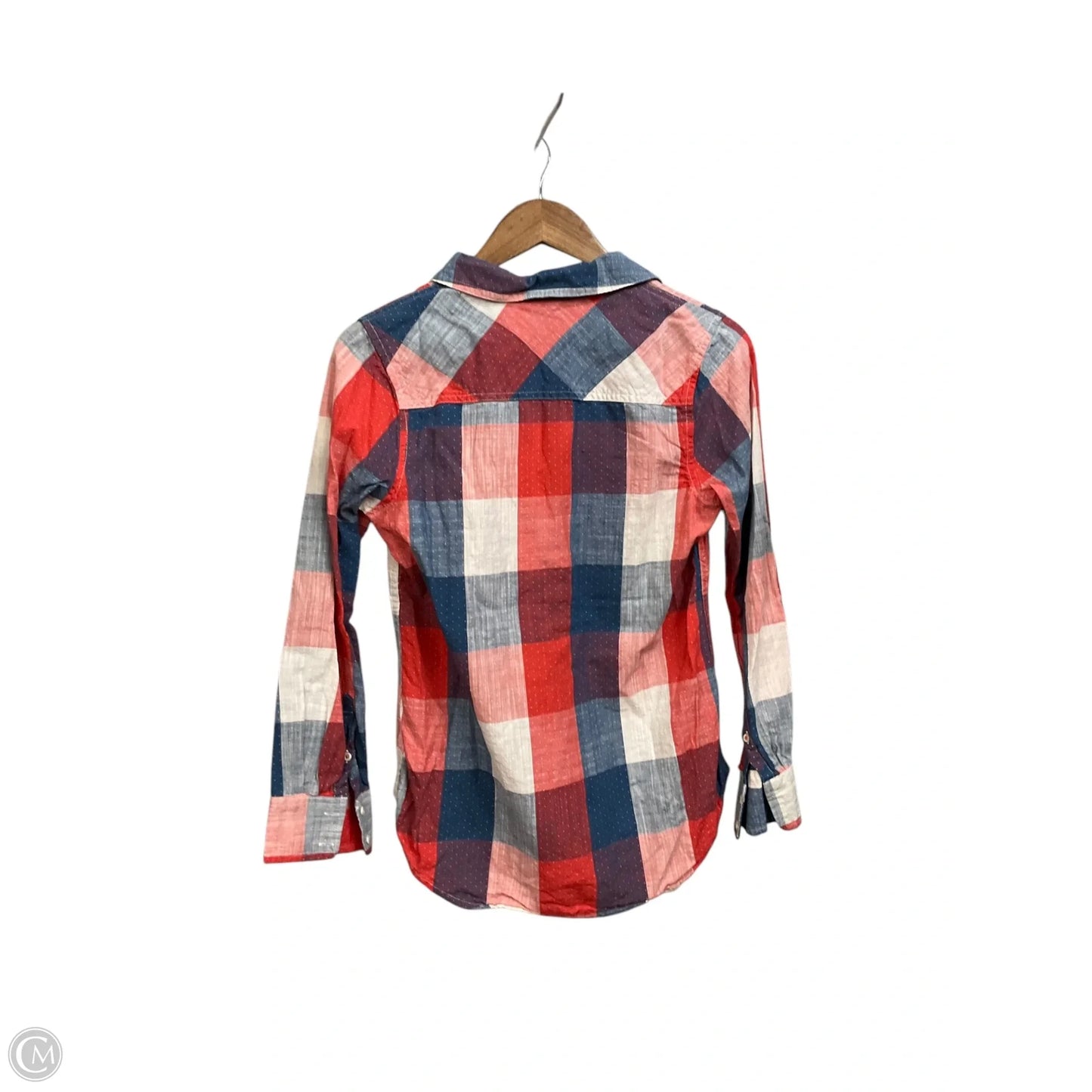 Blouse Long Sleeve By Merona In Blue Red & White, Size: S