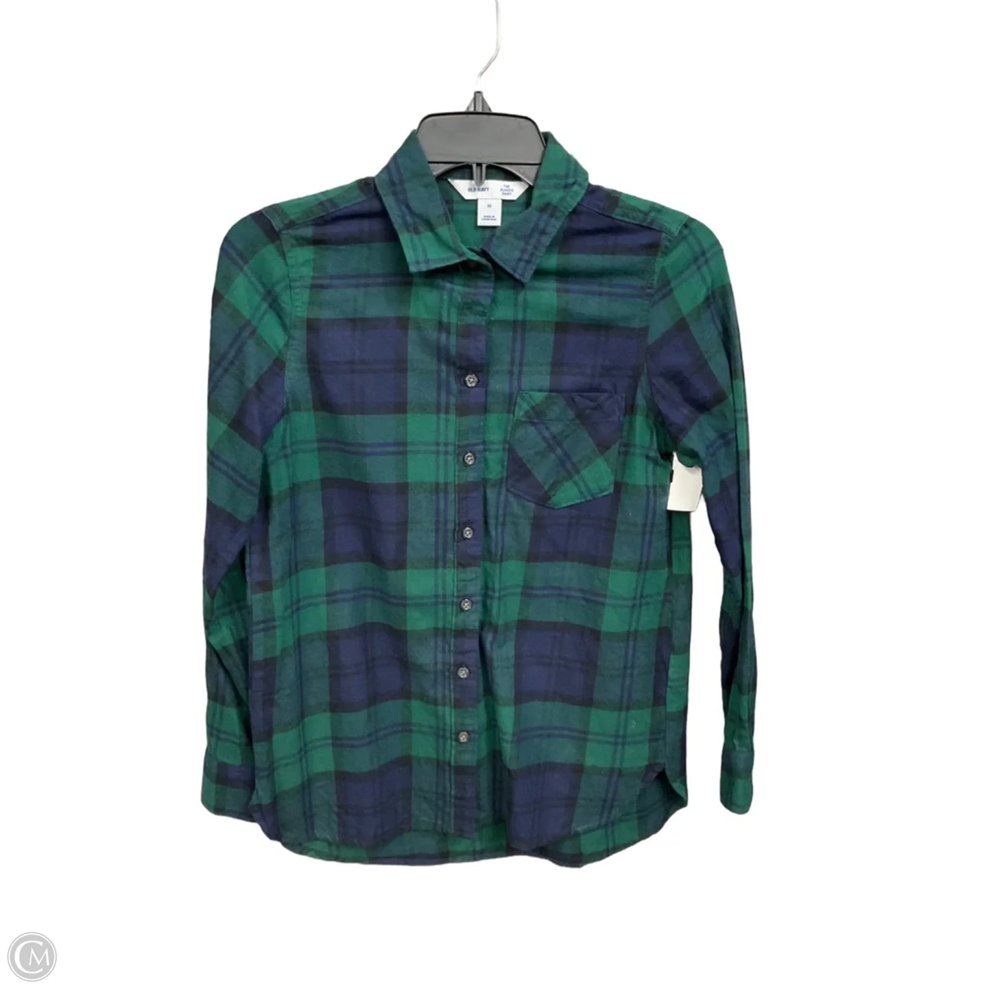 Blouse Long Sleeve By Old Navy In Plaid Pattern, Size: Xs