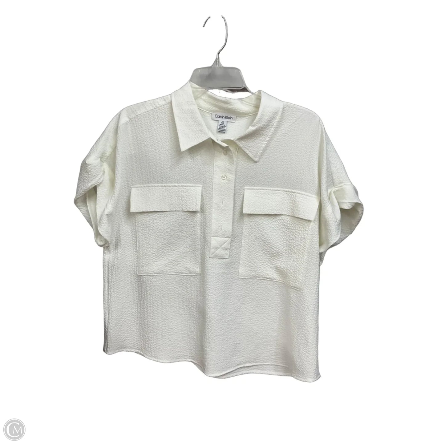 Blouse Short Sleeve By Calvin Klein In Cream, Size: L