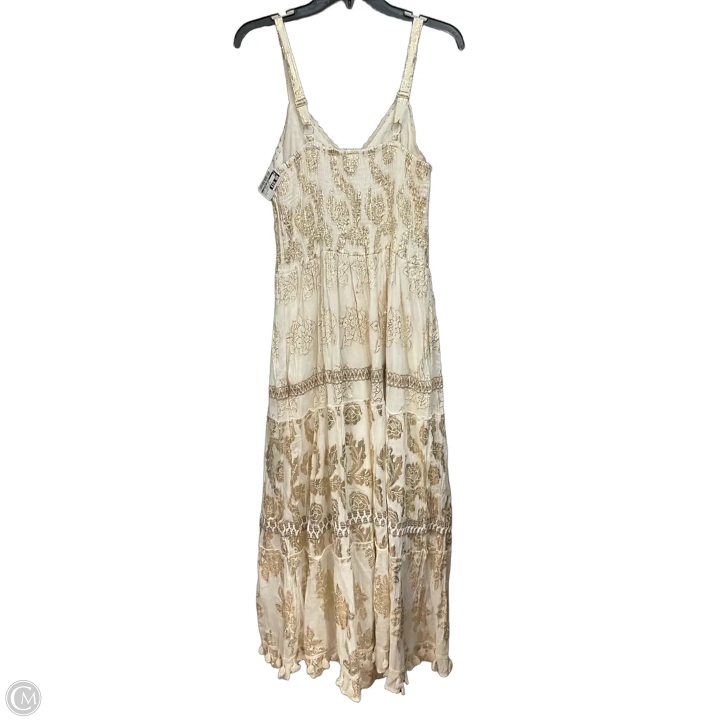 Dress Party Long By Clothes Mentor In Gold & White, Size: L