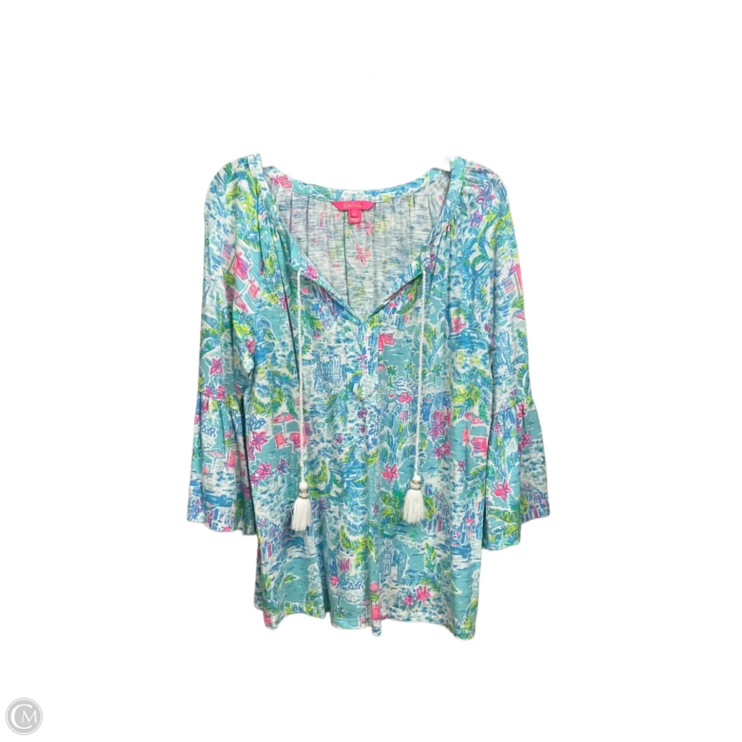 Top 3/4 Sleeve Designer By Lilly Pulitzer In Blue, Size: Xl