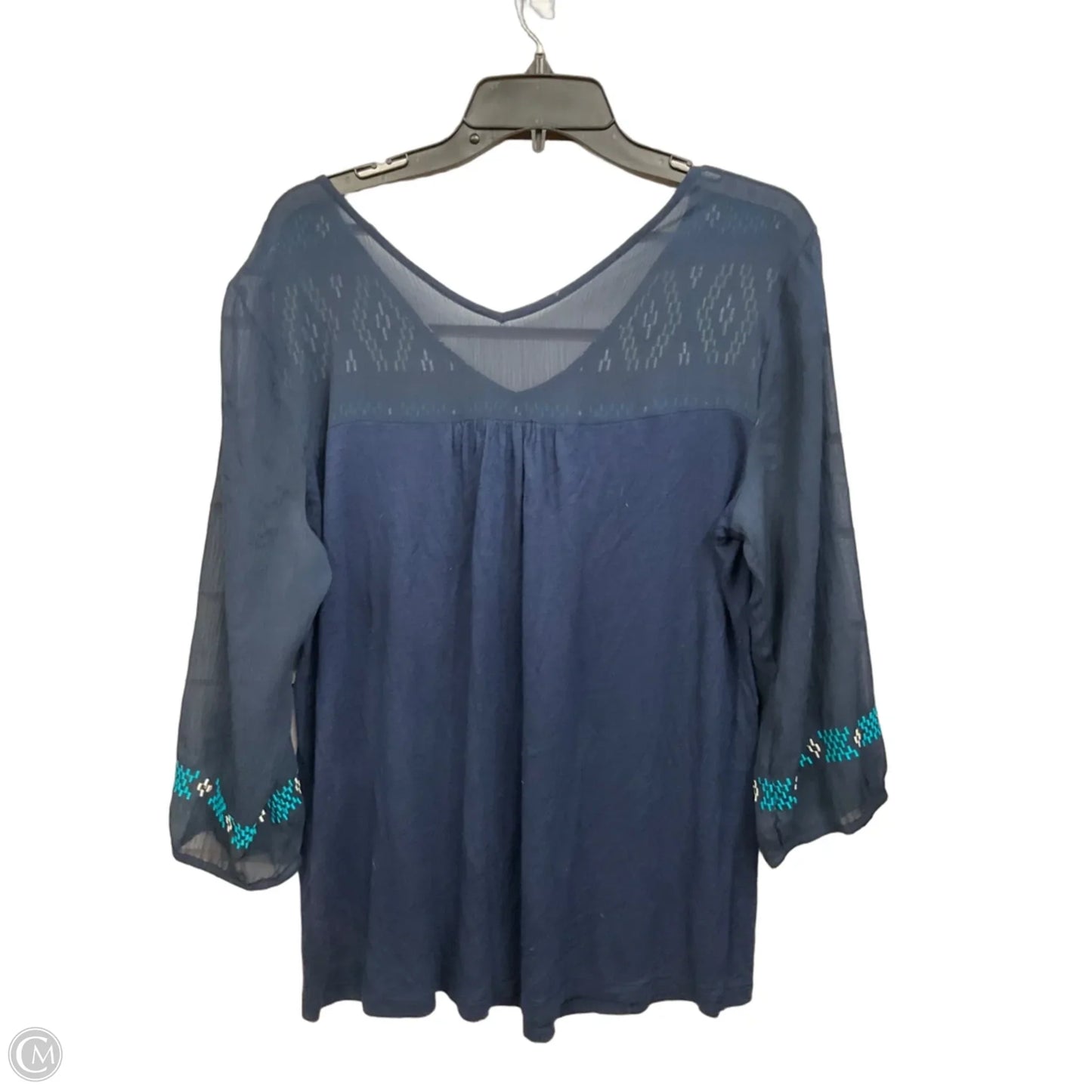 Blouse 3/4 Sleeve By Lucky Brand In Blue, Size: L