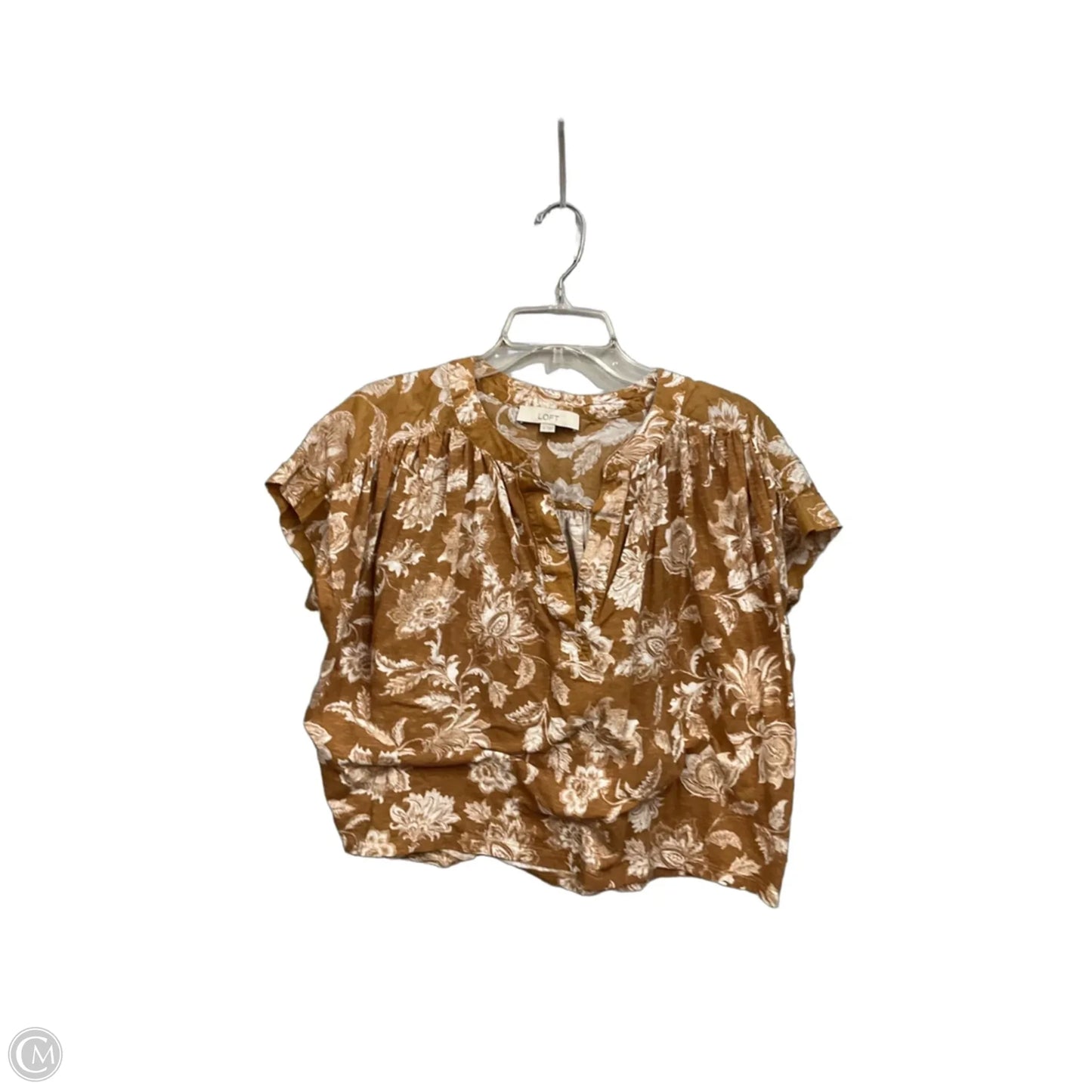 Top Short Sleeve By Loft In Tan & White, Size: S