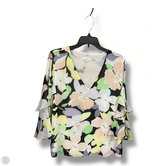 Top 3/4 Sleeve By Calvin Klein In Multi-colored, Size: 0