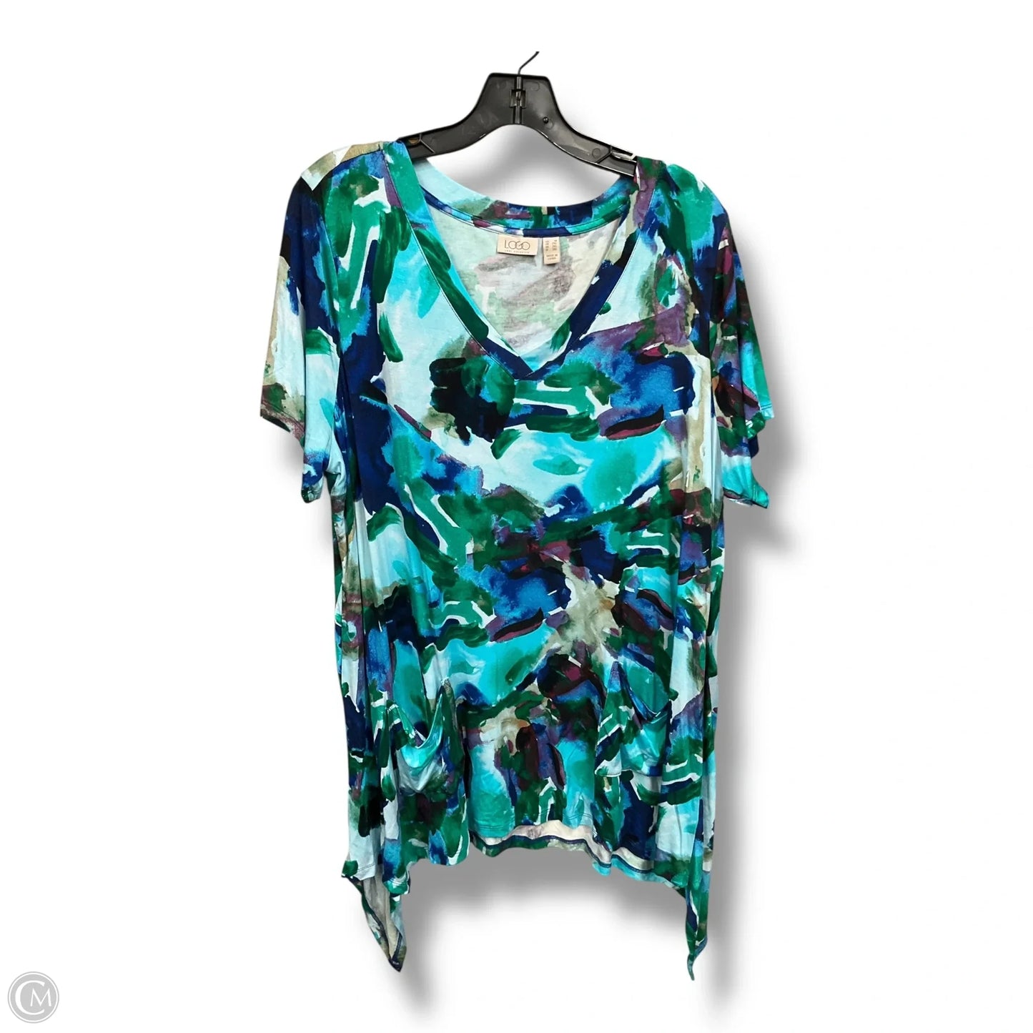 Top Short Sleeve By Logo In Blue, Size: 1x