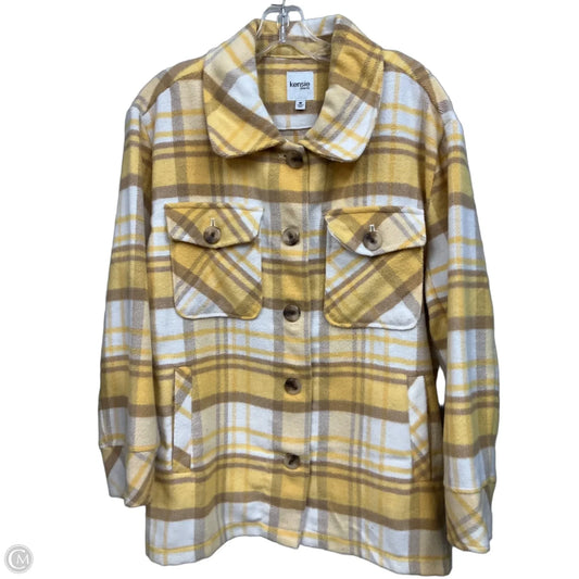 Jacket Shirt By Kensie In Plaid Pattern, Size: M