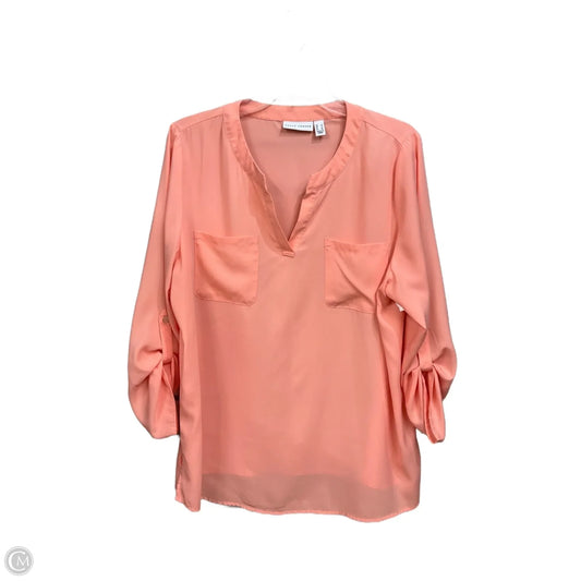 Blouse 3/4 Sleeve By Susan Graver In Peach, Size: L