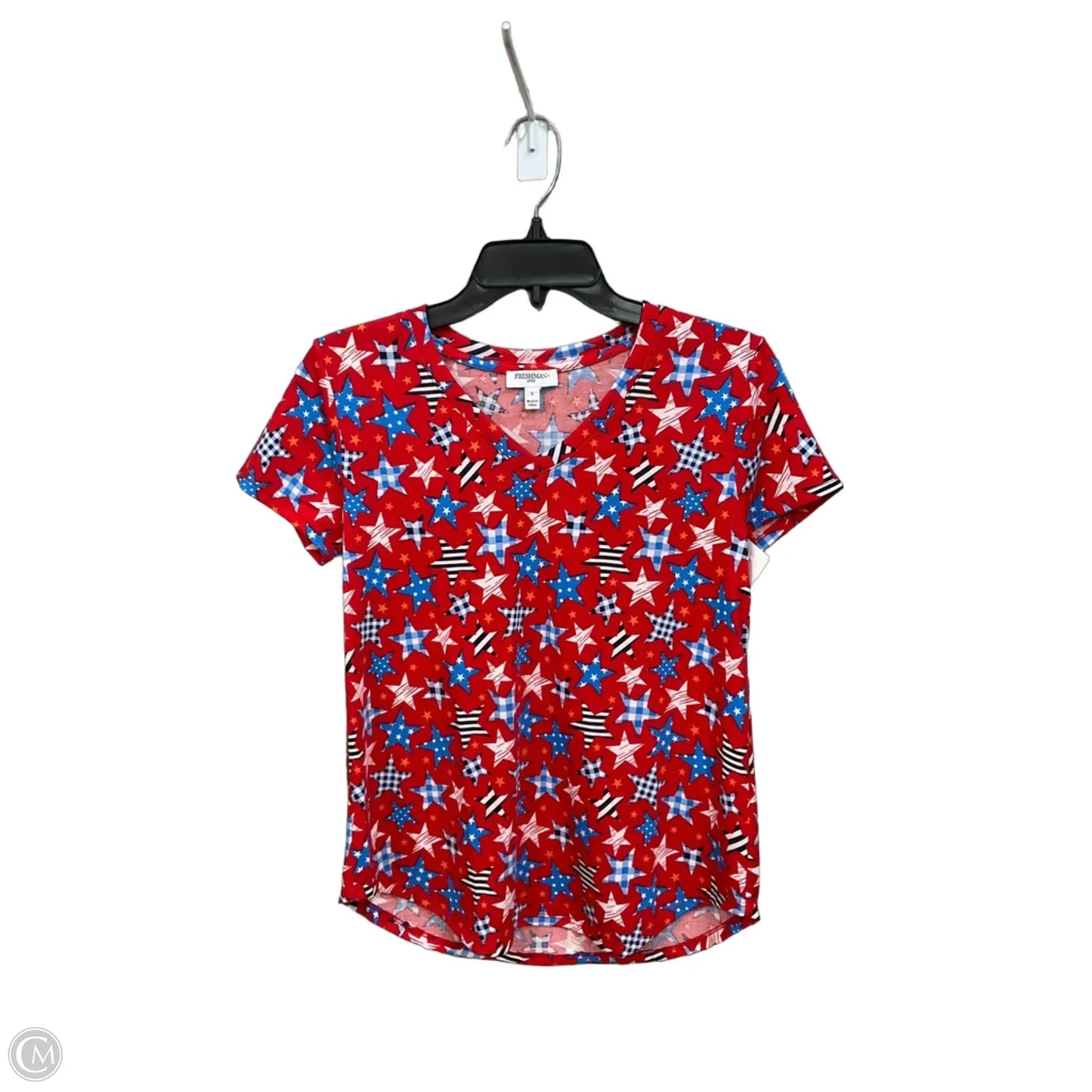 Top Short Sleeve By Freshman In Blue & Red & White, Size: S