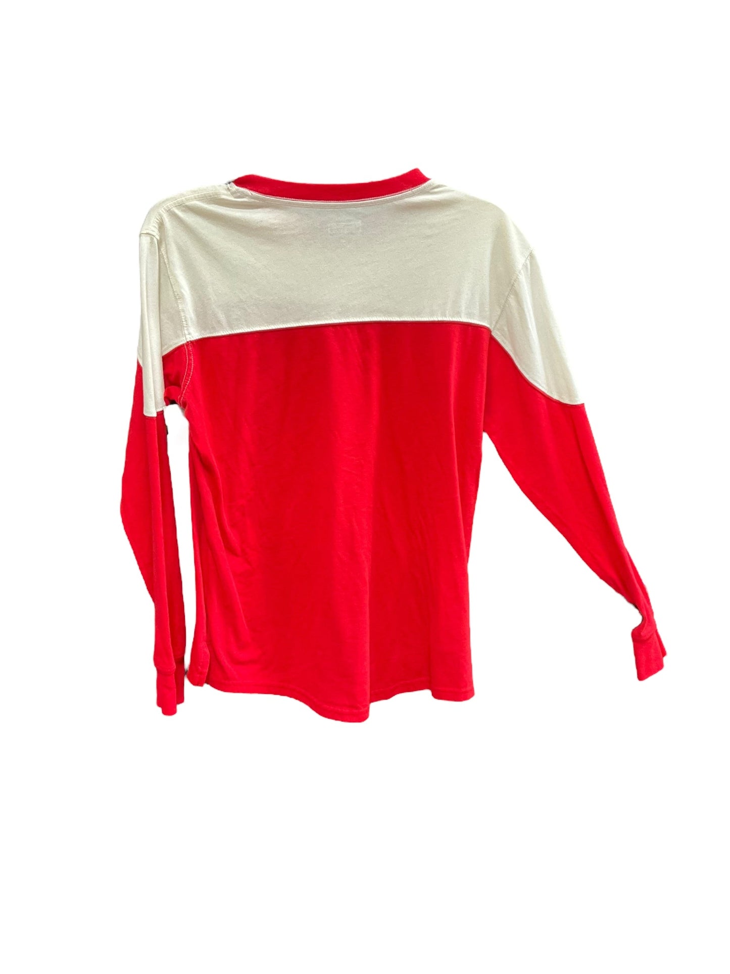 Red White Athletic Top Long Sleeve Collar Clothes Mentor, Size S