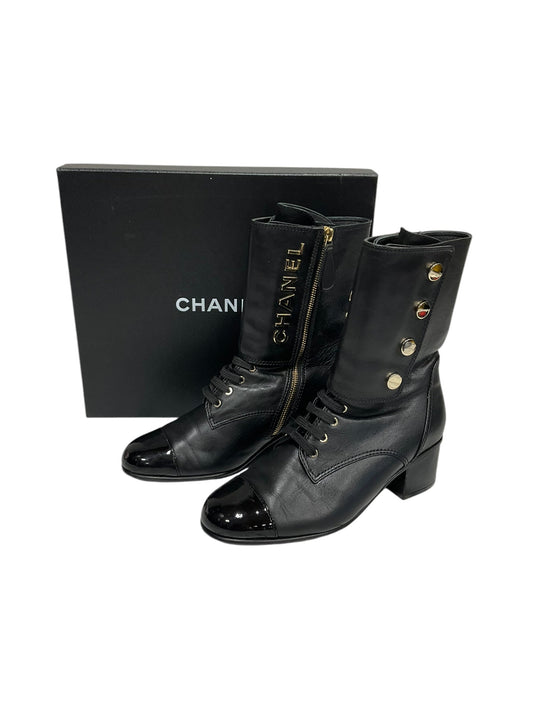 Boots Luxury Designer By Chanel In Black, Size: 9