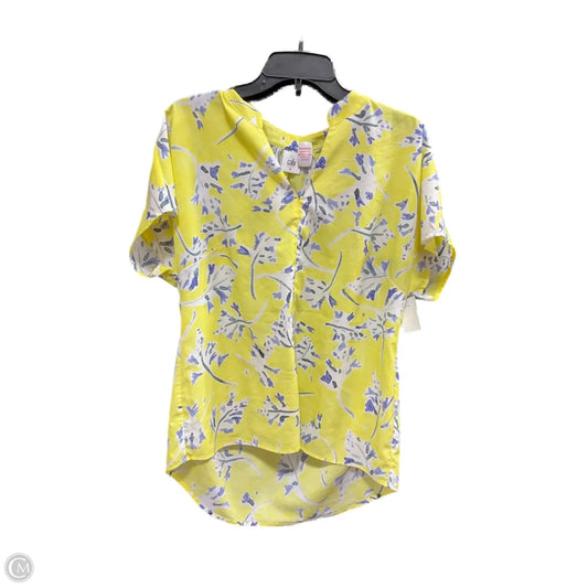 Top Short Sleeve Basic By Cabi In Blue & Yellow, Size: M