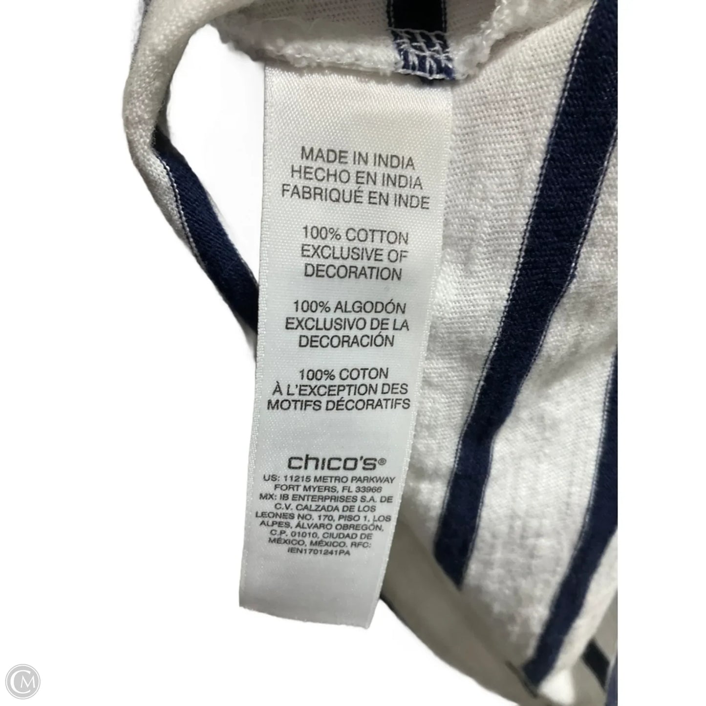 Top 3/4 Sleeve By Chicos In Striped Pattern, Size: Xs