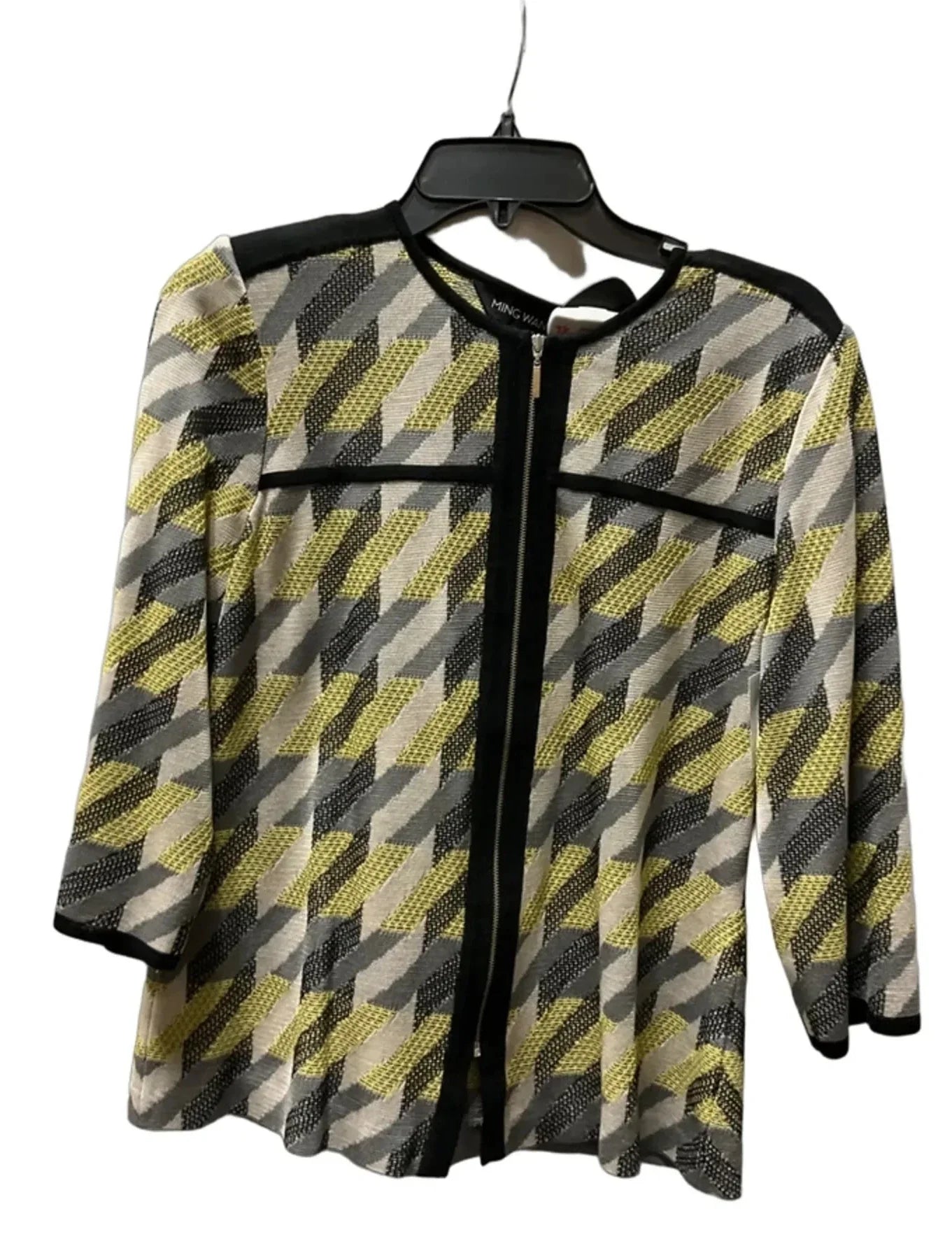 Cardigan By Ming Wang In Black & Yellow, Size: M