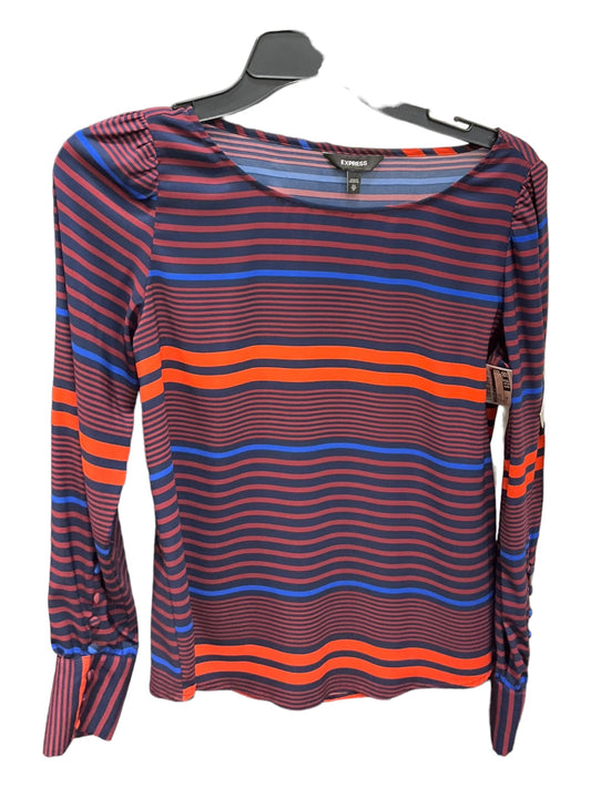 Red Blue Top Long Sleeve Express O, Size Xs